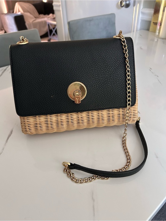 Ted Baker Handbags - Ted Baker Black and Natural Woven Crossbody with Gold Chain